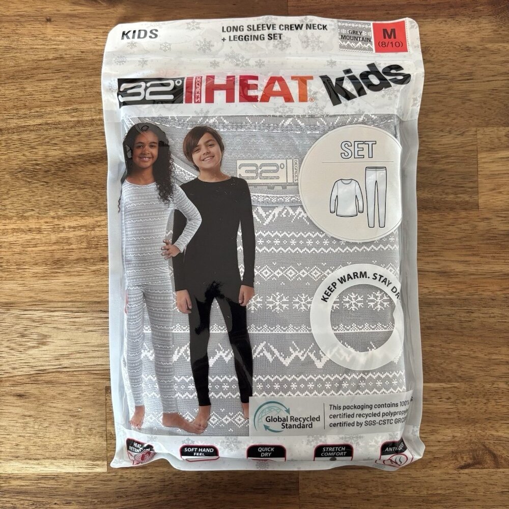 32 Degrees HEAT Kid Long sleeve crew neck Legging set Snowflake M (8/10)NWT